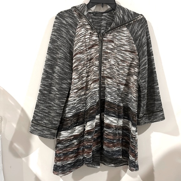 For Cynthia Anthropologie Striped Brown Knit Hooded Cardigan Zip-Up Jacket - Picture 1 of 8